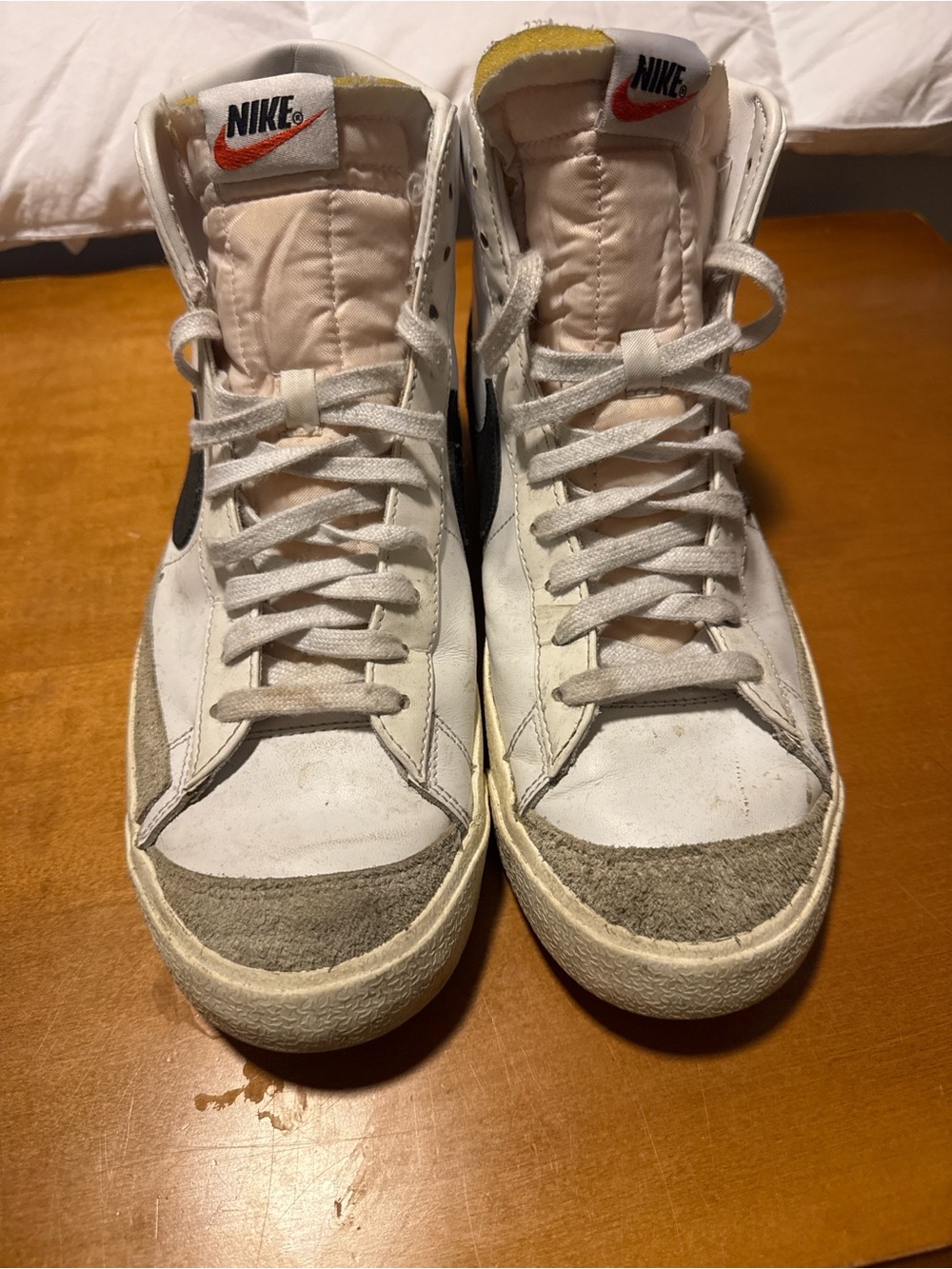 Nike White/Gray High-Top Sneakers with Black Swoosh